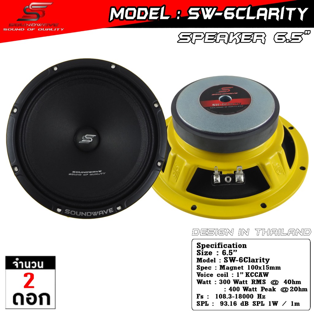 ลำโพง 6.5 นิ้ว SW-6Clarity  SOUNDWAVE ดอกลำโพงรถยนต์ เสียงกลางใส คุณภาพพรีเมียม | ดอกเสียงกลางรถยนต์ รุ่นใหม่ล่าสุด 2026