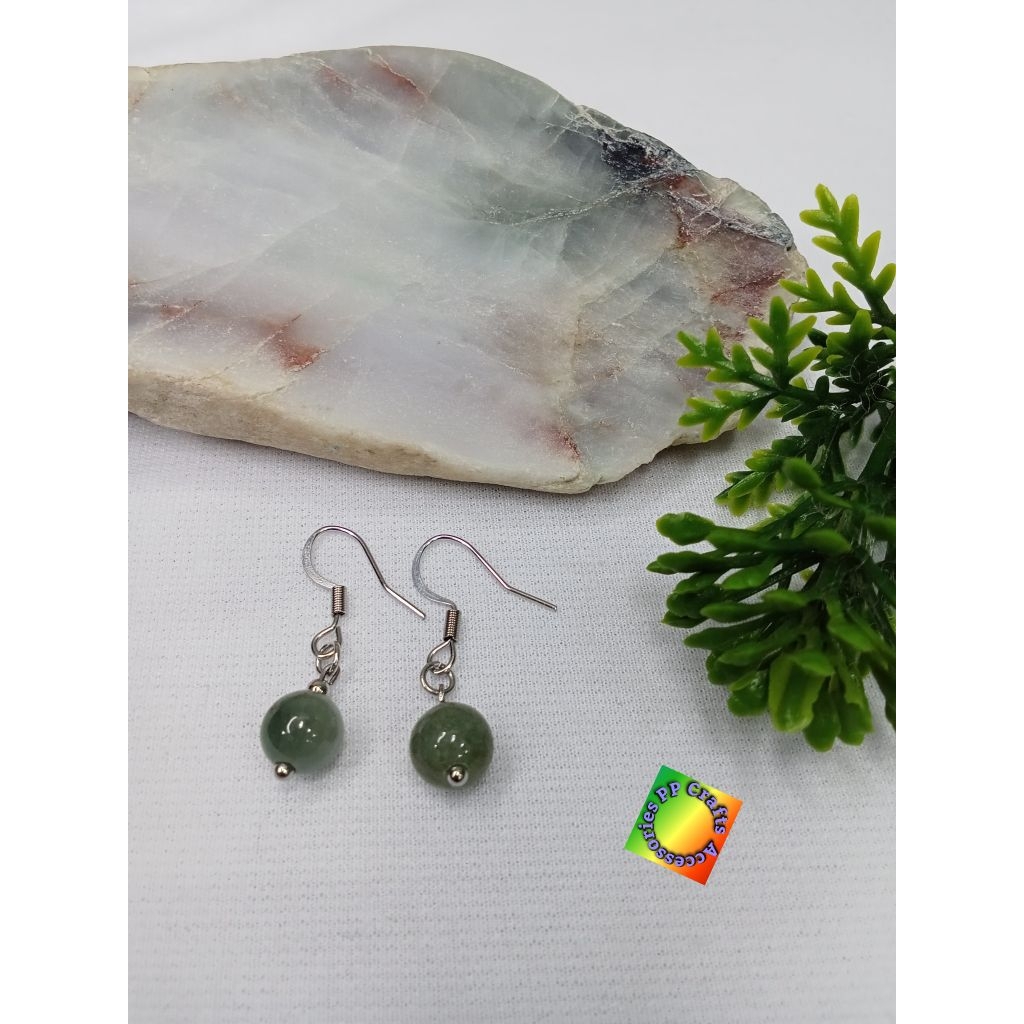 Earring ต่างหูหยกพม่าแท้ 100%  ขนาด 7-8 มิล  งานไทย🇹🇭