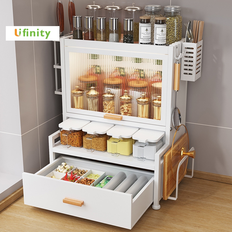 Lifinity ตู้เก็บเครื่องปรุงรสพร้อมลิ้นชักกล่องเครื่องปรุงรสขวดซอสถั่วเหลืองสามารถเก็บชั้นวางของที่มีประตู