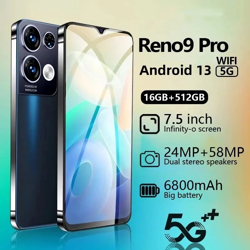 โทรศัพท์ Reno9 Pro 5G แรม16GB รอม512GB รองรับ 2 ซิมการ์ด รองรับแอพธนาคาร 6800mAh ชาร์จเร็ว 7.5นิ้ว สมาร์ทโฟนจอใหญ่