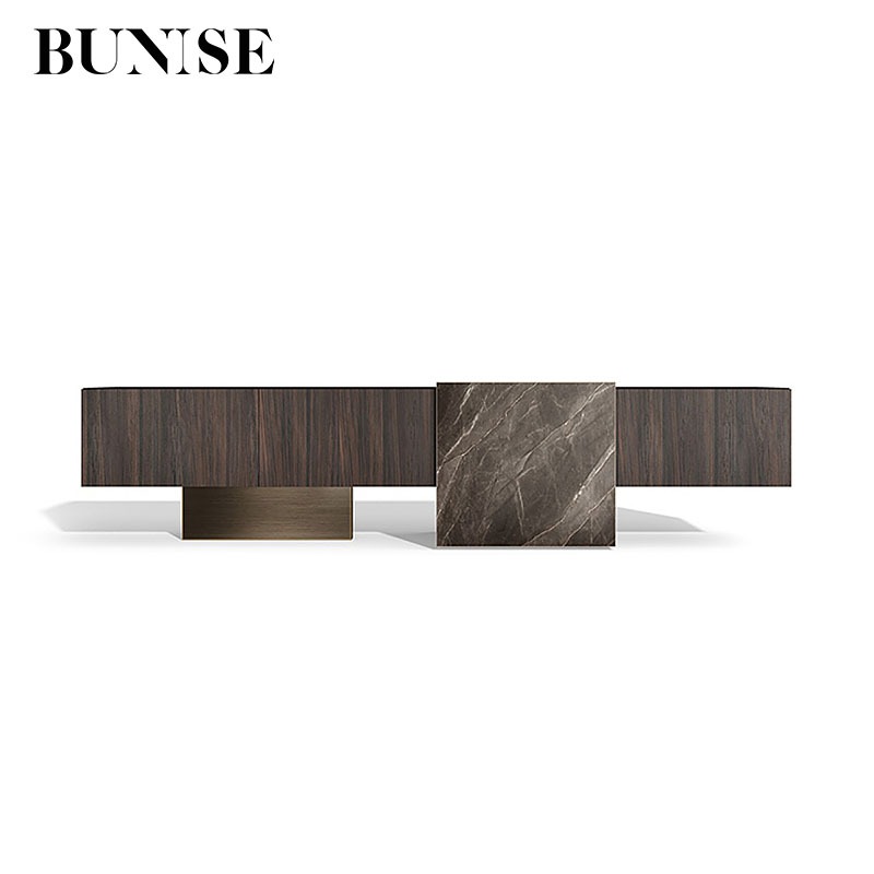 BUNISE BG1207 Synthetic Stone TV Cabinet Real Wood Frame Italian Luxury TV Stand for Penthouse & Vil