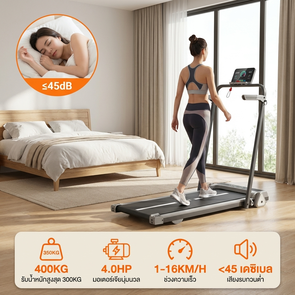 ลู่วิ่งไฟฟ้า B50 ลู่วิ่ง 3.5HP ปรับความชันได้ 3 ระดับ แอป 
