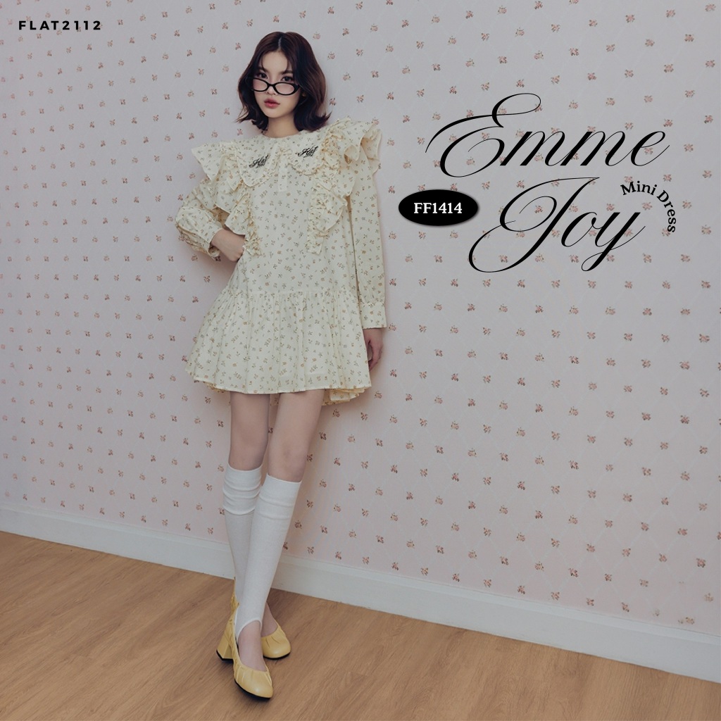 FLAT2112 : EMME JOY MINI DRESS เดรสสั้นลูกคุณสีขาว เดรสปกใหญ่ ระบายลูกไม้ เดรสลูกคุณฟีลเจ้าหญิง เดรสทรงปล่อย (FF1414)