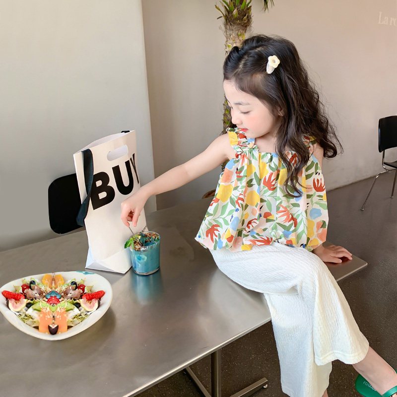 PRINCESS KESLI ชุดแฟชั่นชุดเซ็ตเด็ก เสื้อแขนกุด+กางเกง ผ้านิ่ม ใส่สบาย สไตล์เกาหลี 1-9 ปี