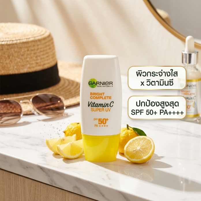 【พร้อมส่ง】การ์นิเย่ Bright Complete กันแดดวิตามินซี SPF50+ ผิวสว่าง Super UV Sunscreen