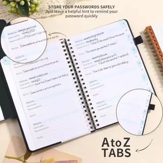 สมุดจดรหัสผ่าน A6 สมุดบันทึก Password Book ปกหนัง PU มีดัชนี A-Z จัดเก็บรหัสเว็บไซต์ อีเมล พกพาง่าย พร้อมที่เสียบปากกา