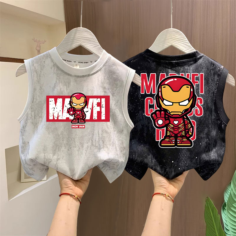 พร้อมส่ง ส่งจากไทย COD ผ้าฝ้าย100% เสื้อกล้ามเด็ก Spider-Man ลวดลายการ์ตูน มัดย้อม เสื้อกั๊ก แฟชั่น นุ่มสบาย 3-12ปี