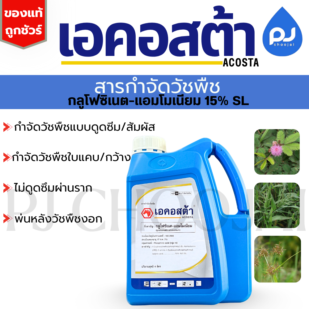 ผลิต 16/05/25 เอคอสต้า กลูโฟซิเนต-แอมโมเนียม 4 ลิตร ตราหัวม้า กำจัดวัชพืชประเภทใบแคบและใบกว้าง เผาไหม้ รุ่นใหม่