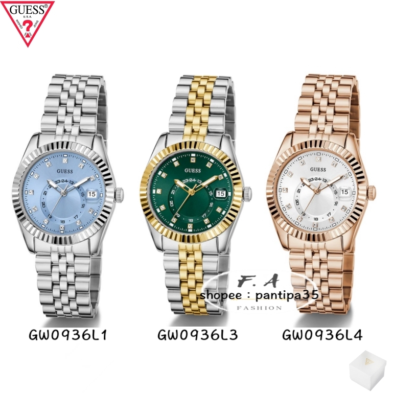 F.A สินค้าใหม่ค่ะ Guess นาฬิกาข้อมือผู้หญิงมัลติฟังก์ชั่นพร้อมฟังก์ชั่นแสดงวันที่ค่ะ GW0936L1 GW0936L3 GW0936L4 34MMค่ะ