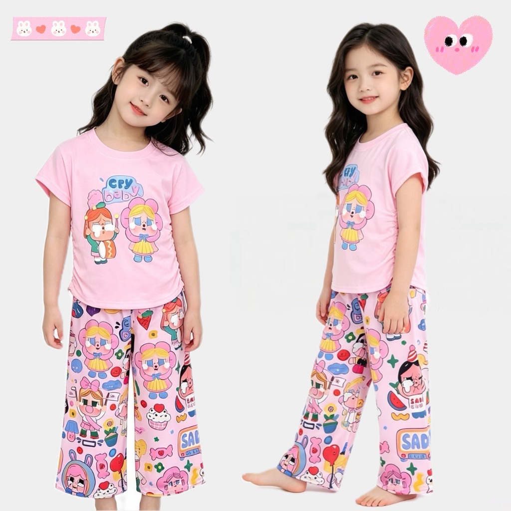 MC063 พร้อมส่ง ชุดเซ็ทเด็กผู้หญิง 2 ชิ้น ลายการ์ตูน ผ้านิ่มใส่สบาย