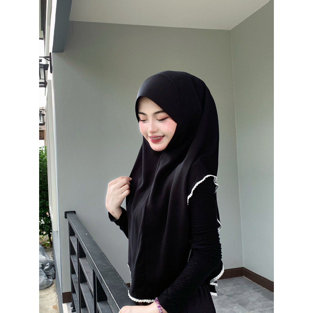 ฮิญาบกุ๊กไก่ปริ๊นลูกไม้ Hijab princess ฮิญาบเว้าข้าง พริ้วด้านหลัง