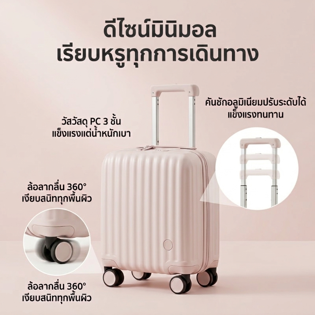 กระเป๋าเดินทาง ล้อลาก รุ่นMini ขนาด16 นิ้ว วัสดุ ABS และ 100%  ล้อหมุน 360 องศา Extra long pull rodกระเป๋าถือขึ้นเครื่อง รูปที่ 4