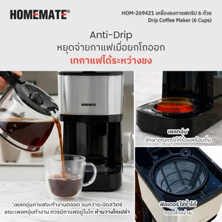 HOMEMATE เครื่องชงกาแฟดริป 6 ถ้วย รุ่น HOM-269421