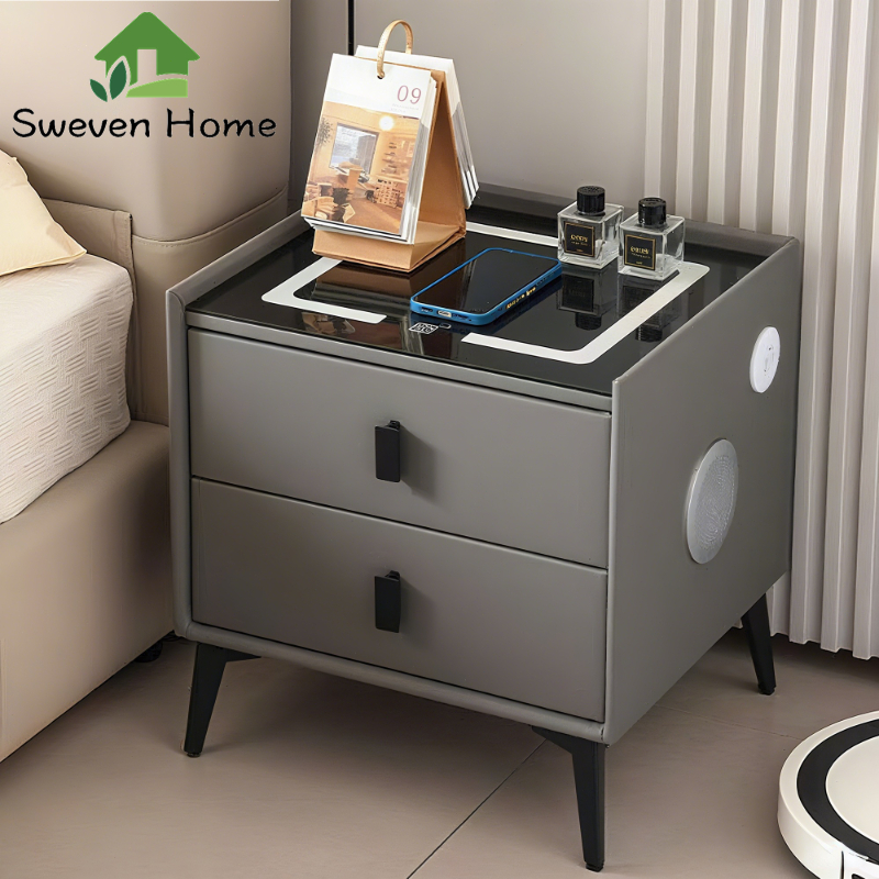 Sweven Home โต๊ะข้างเตียงอัจฉริยะ ชาร์จไร้สาย พร้อมพอร์ตUSBไฟ3สีและลำโพงบลูทูธคู่ มีให้เลือกสีดำและสีเทา