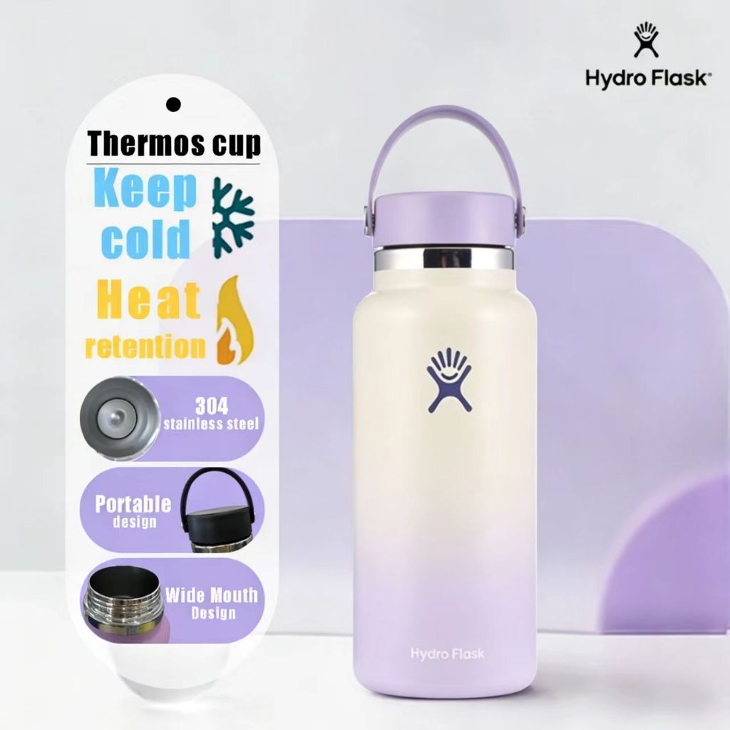 แก้วเก็บความเย็นเเละร้อน HYDRO FLASK 20OZ32OZ40OZ แก้วน้ําสูญญากาศ แตนเลส 304 พร้อมหลอดดูด พกพาง่าย 
