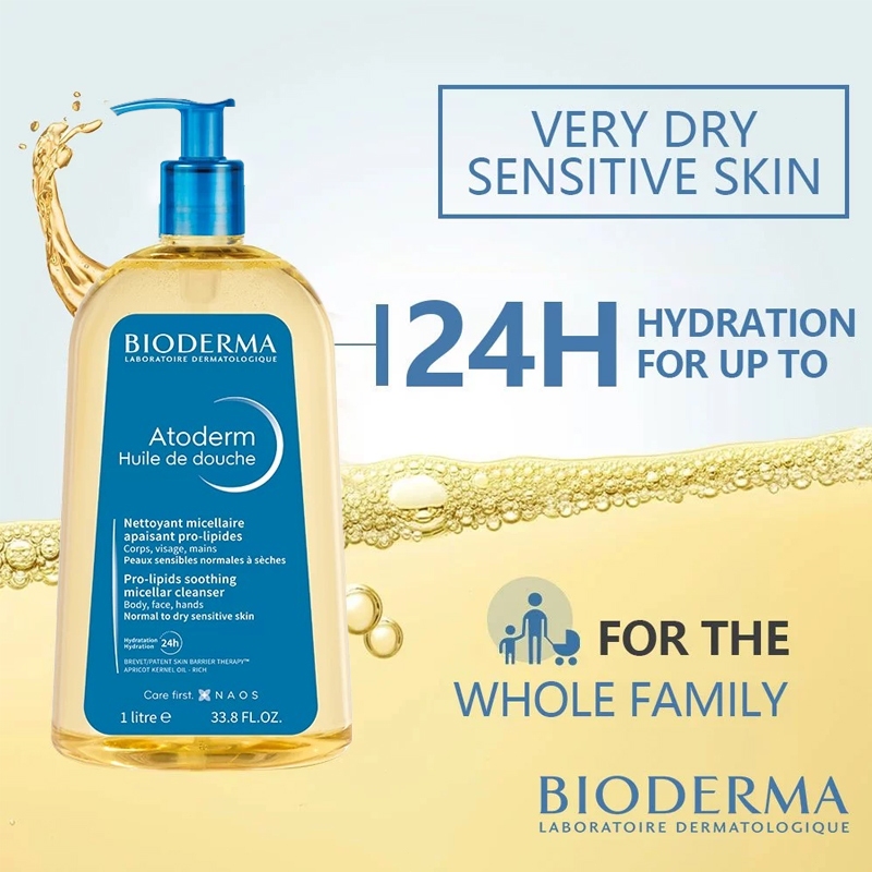 Bioderma Atoderm Huile de Douche 1000ml / 24h hydration Body Wash Shower Oil ผิวนุ่มชุ่มชื้น