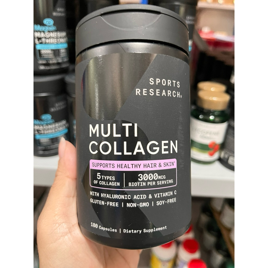Sports Research Multi Collagen +ไฮยา+vit c 180เม็ด คอลลาเจ้นบำรุงผิวจากอเมริกา