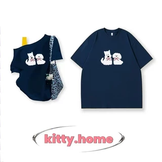 ส่ง24ชั่วโมง✨ เสื้อยืดคู่รัก ลายแมวการ์ตูน ทรงหลวม ผ้าคอตตอน ไซส์ M-3XL | สีดำ/ขาว/น้ำเงิน