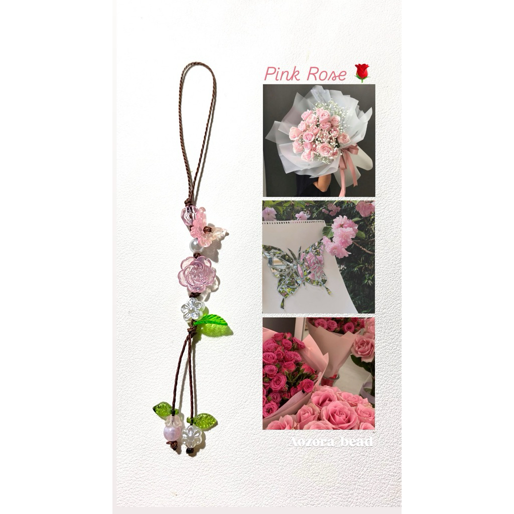 [Aozora_bead] สายห้อยโทรศัพท์ ธีมกุหลาบชมพู Pink rose 🌹 🩷