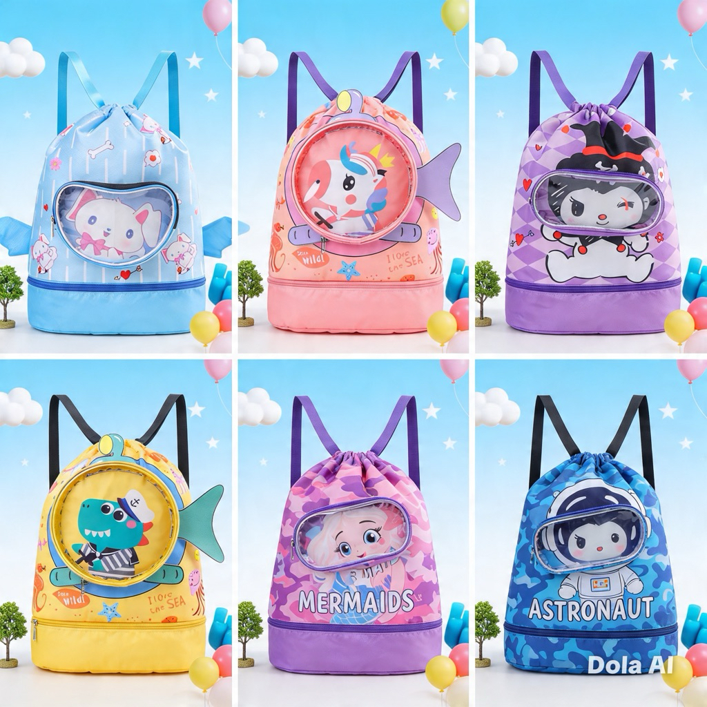 พร้อมส่ง กระเป๋าว่ายน้ำเด็ก กระเป๋าใส่ชุดว่ายน้ำ กระเป๋าใส่ชุดว่ายน้ำเด็ก แยกส่วนเปียกและแห้ง กันน้ำ PVC 7019
