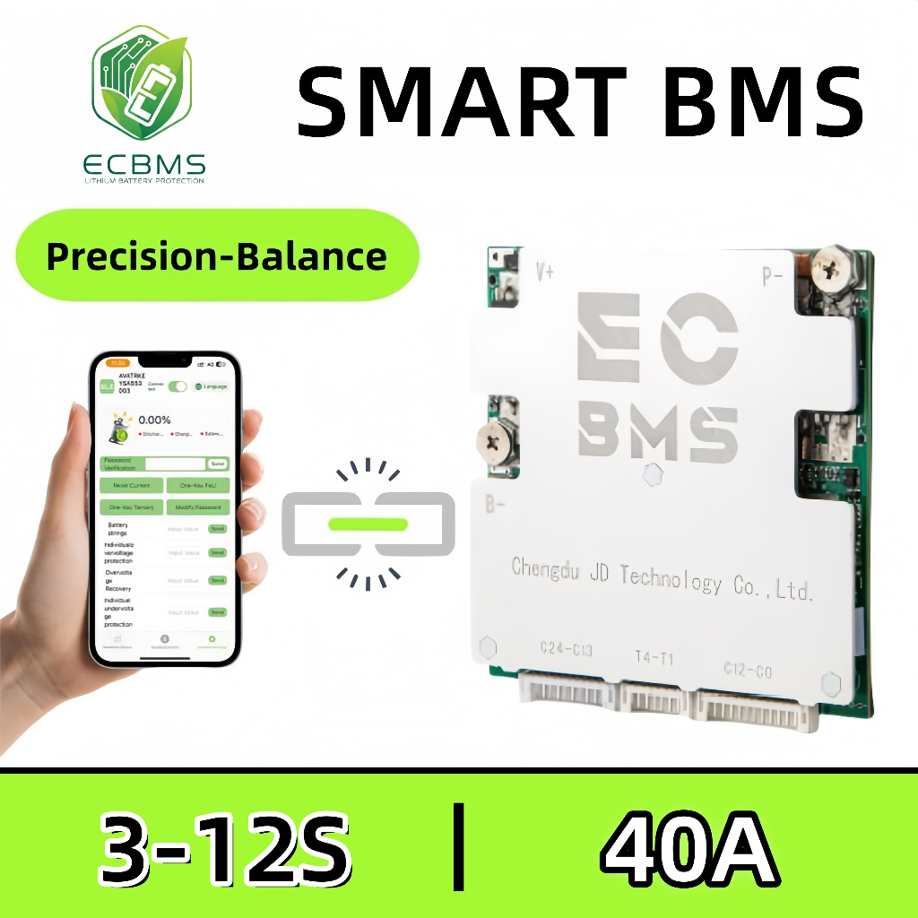 ECBMS สมาร์ท BMS 3S-12S LiFePO4 12V-36V Bluetooth CAN Active Balancer 60A สำหรับโซลาร์
