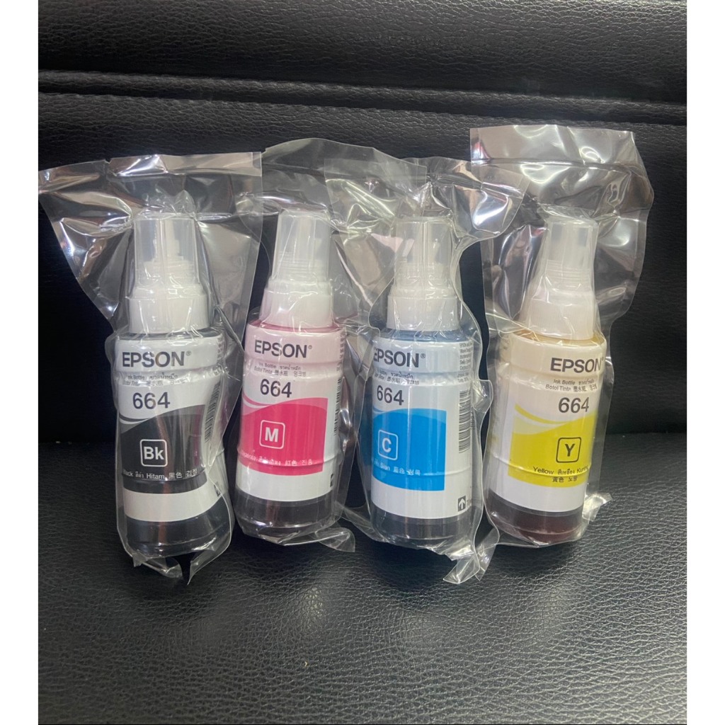 หมึกเติม EPSON T664 664 BK CMY ครบ 4 สี ของแท้ ***แบบไม่มีกล่อง