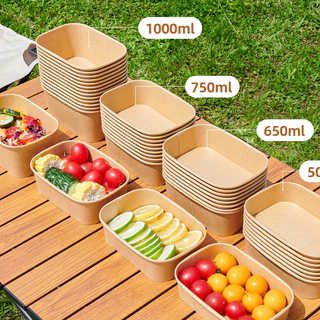 **Pre-orderสินค้าเข้า19เดือนนี้**[แพ็ก50ชิ้น] กล่องกระดาษคราฟท์วงรี พร้อมฝาใสถ้วยกระดาษ กล่องคราฟท์ 500/650/750/1000ML