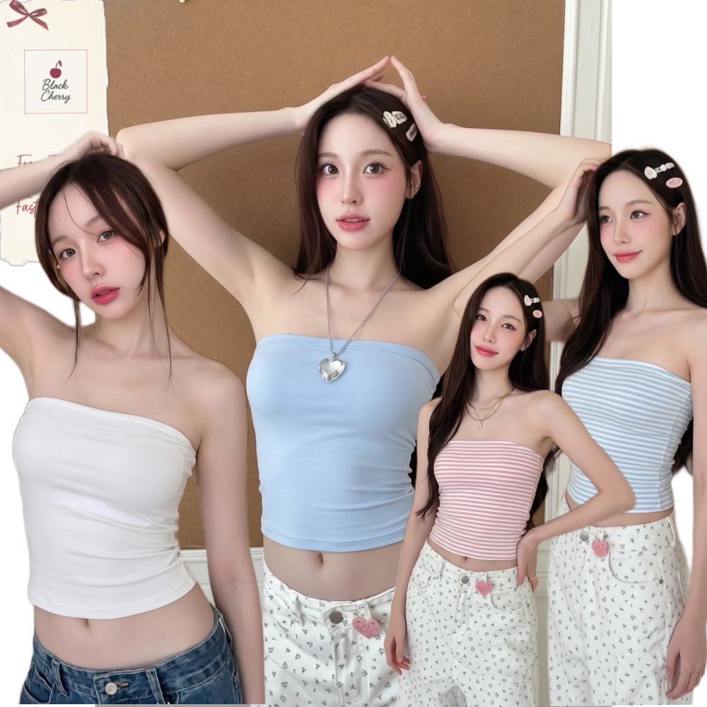 Basic Bodycon Plain Tube Top เสื้อเกาะอก ผ้ายืดรัดรูป หลายสี ทําจากผ้าฝ้ายบางเย็น | Black Cherry