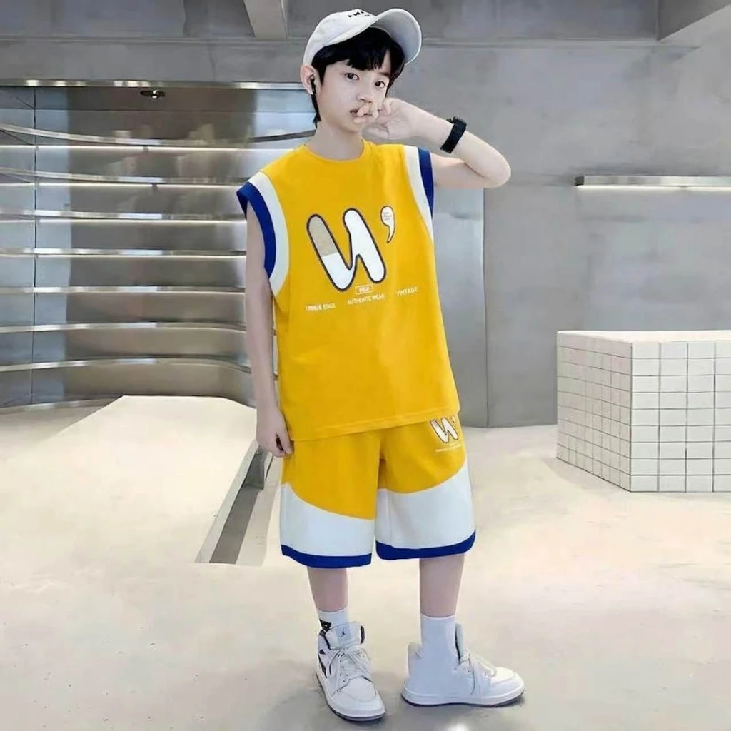 Modeng Baby เซ็ตแขนกุด สกรีนตัว2 สี เสื้อแขนสั้น กางเกงขาสั้น   เซท 2 ชิ้น   ใส่เที่ยวเท่ห์ๆ ด้วยชุดเซท เนื้อผ้านุ่ม thumbnail 4