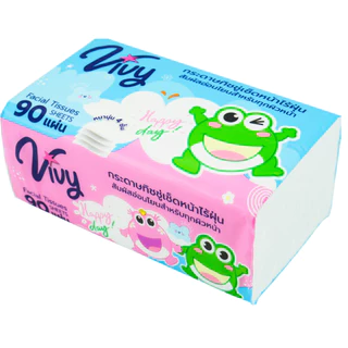 ยกลัง กระดาษทิชชูเช็ดหน้าวีวี่ HappyDay 90 แผ่น รุ่นแพ็คฟ้าชมพู หนานุ่ม 4 ชั้น ยกลัง 20 ห่อ