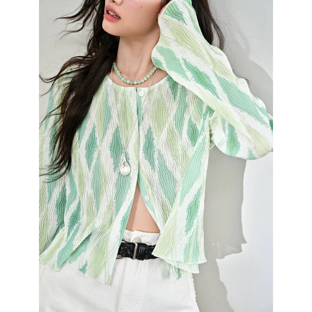 [พรีออเดอร์] ❤KUOSE : Green Argyle Long Sleeve Blouse❤