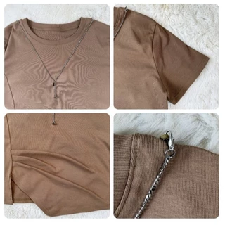(T871)OOMII โอมิเสื้อยืดผ้าcottonหนานุ่มใส่สบายไม่ร้อน ดีเทลเกร๋แต่งย่นข้าง พรางหุ่นดีมาก