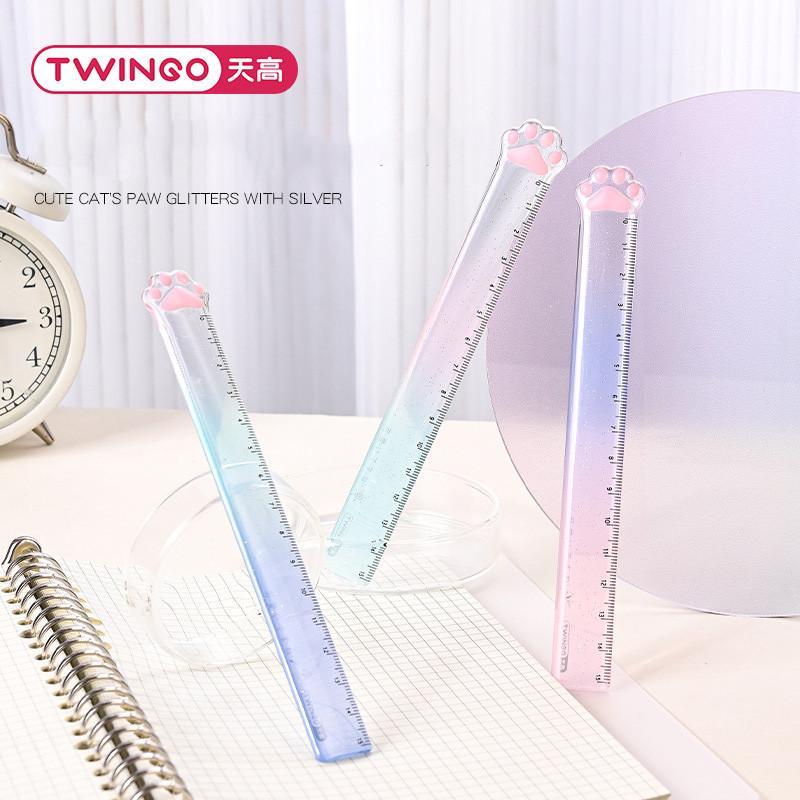 ไม้บรรทัดอุ้งเท้าแมว 15cm ไม้บรรทัดใส ลายแมว น่ารักสไตล์เกาหลี ไล่สี Gradient เครื่องเขียนนักเรียน ของขวัญ