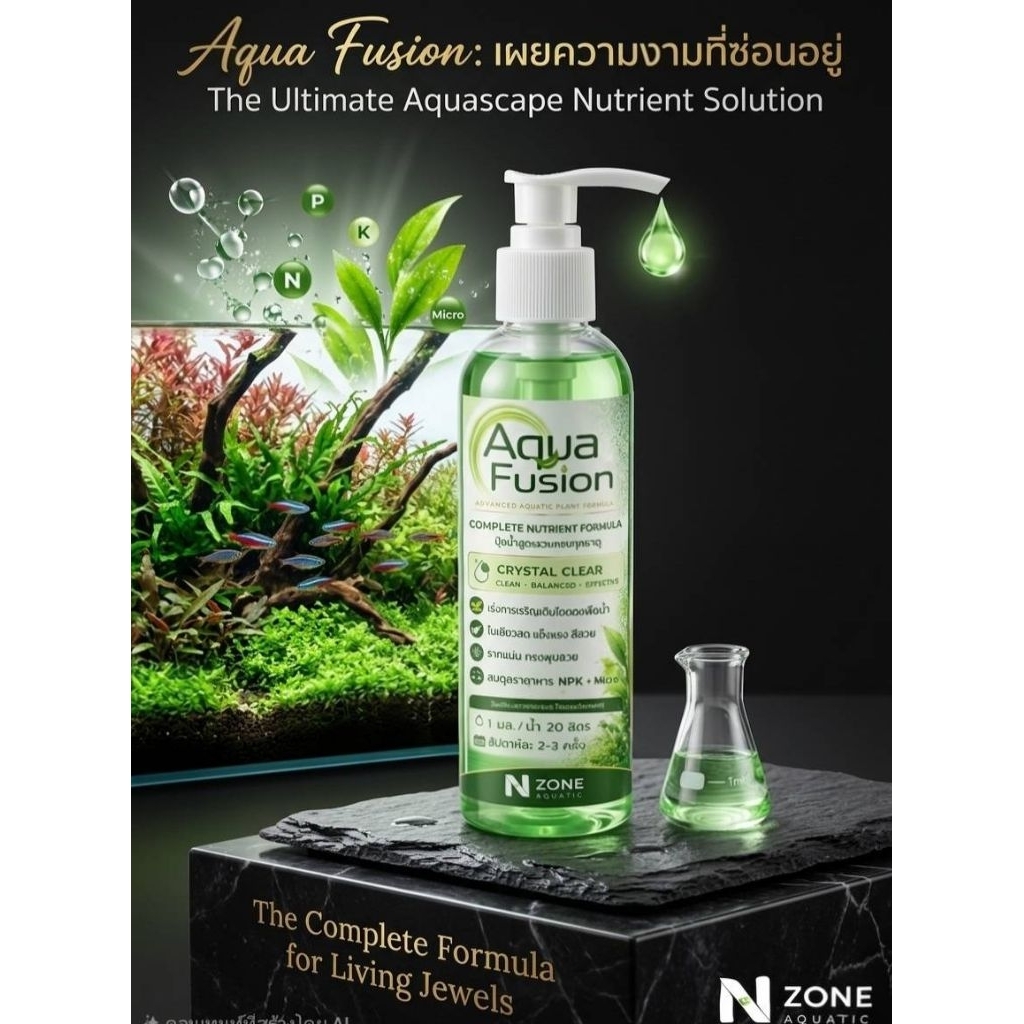 AquaFusion ปุ๋ยไม้น้ำสูตรรวมครบจบในขวดเดียวNPK + Microสำหรับตู้ไม้น้ำ