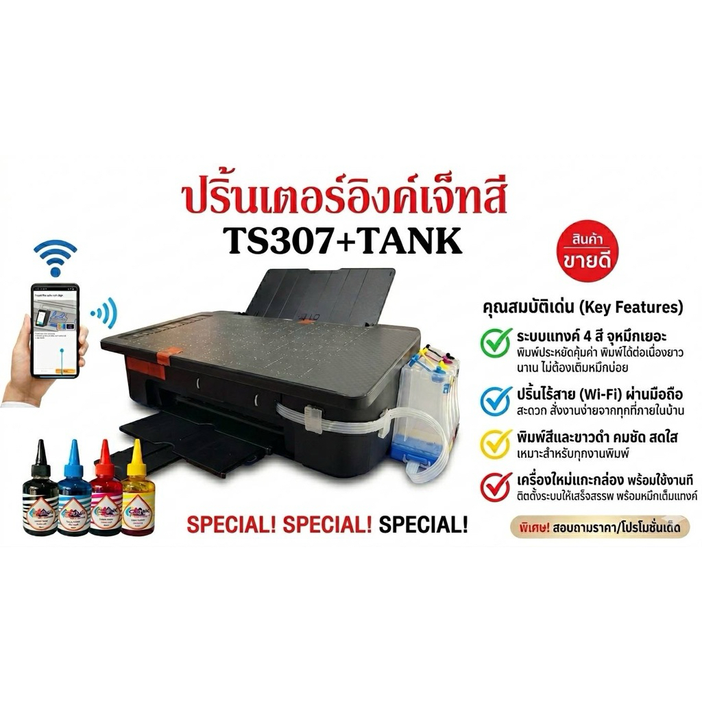 Printer Canon Pixma TS307 +Tank WIFIสินค้าใหม่ มือ 1