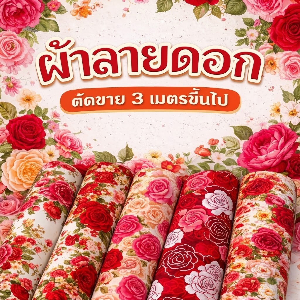 ผ้าลายดอก 80กรัม ขาย 3เมตรขึ้นไป