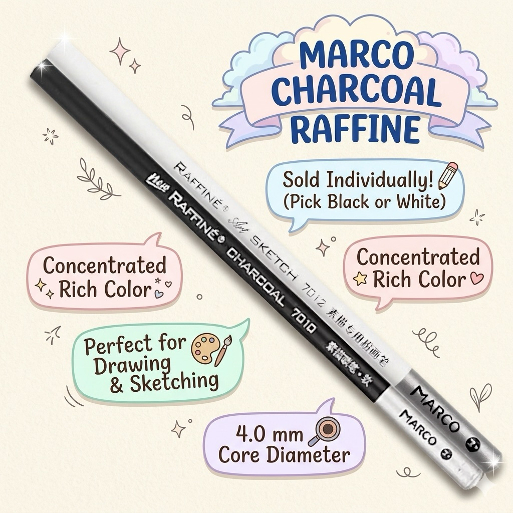 Marco Charcoal Raffine ดินสอถ่าน ขาว/ดำ แยกแท่ง | ไส้ 4.0mm สำหรับร่างแบบ วาดภาพ
