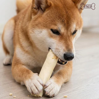 PACO ขนมสุนัขขัดฟัน หนังวัวม้วน 4.5 นิ้ว (แพ็ก4ชิ้น) ขนมหมา แทะเล่น ขนมสุนัขขัดฟัน ขนมขัดฟันหมา ขนมหมาเคี้ยวเล่น