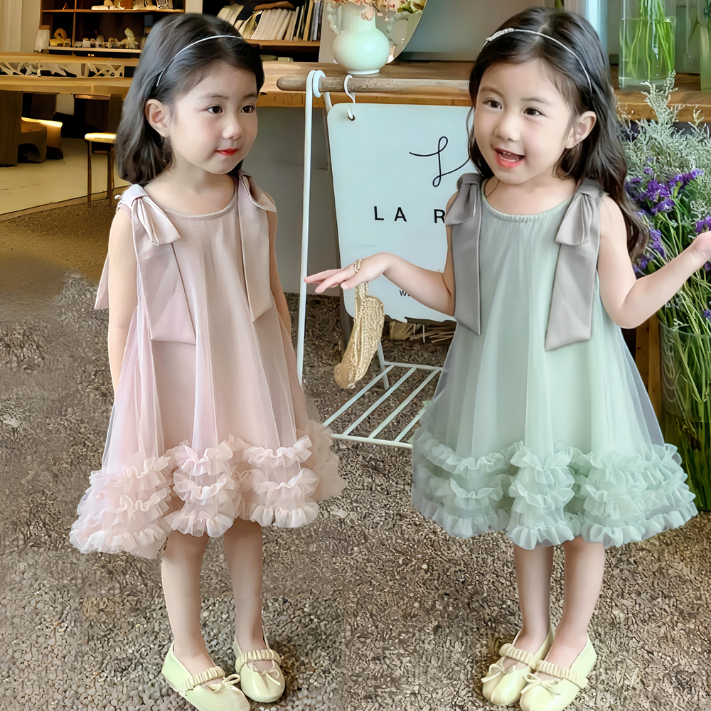 PRINCESS KESLI เดรสเด็กผู้หญิง ชุดเดรสแขนกุดเด็กผู้หญิง ตกแต่งโบว์ สำหรับไปงานวันเกิด/ปาร์ตี้ 1-9 ปี รูปที่ 8