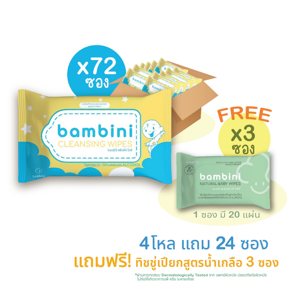 พร้อมส่ง (4 โหล แถม 24 ซอง) ทิชชู่เปียกผสมแอลกอฮอล์ food grade 72ซอง แถมฟรี ทิชชู่เปียกน้ำเกลือ 3 ซอง