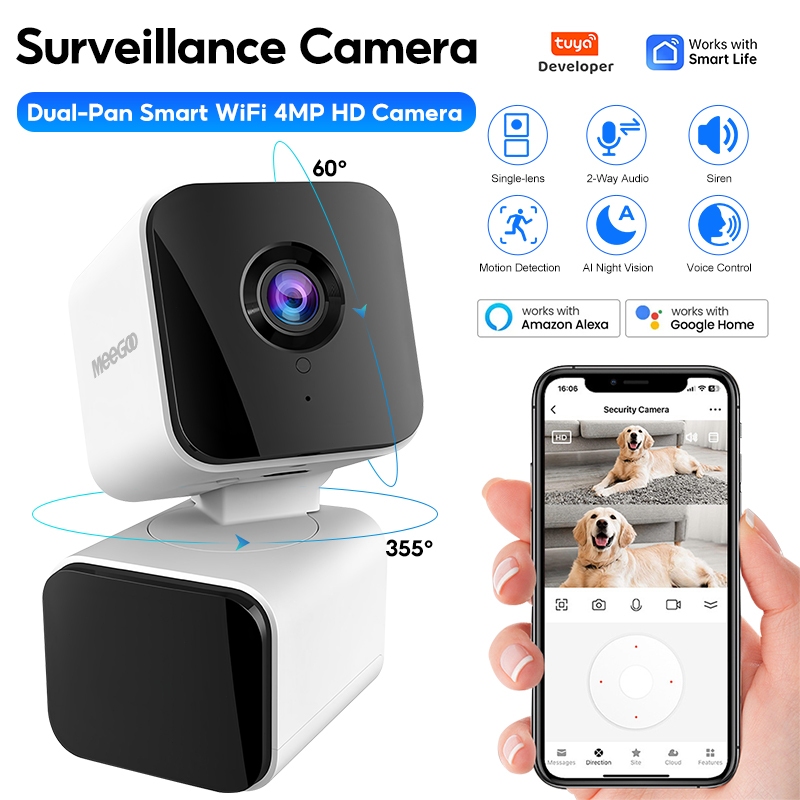 MeeGoo กล้องอัจฉริยะแบบเลนส์เดี่ยว Tuya Indoor Camera 400W 2560*1440P  กล้องวงจรปิด กล้องพาโนรามา