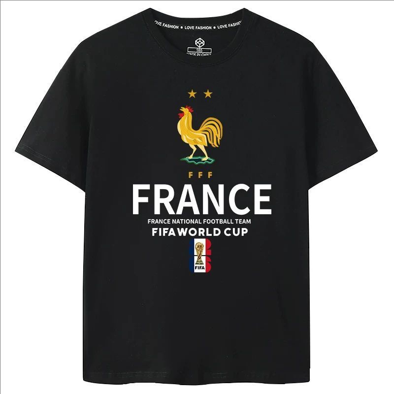 ทีมฝรั่งเศส World Cup Short sleeved T-shirt ฤดูร้อนใหม่ฟุตบอลโลกแฟชั่นด้านบน เชียร์ทีมที่ชอบ ระบายอากาศสบาย ๆ
