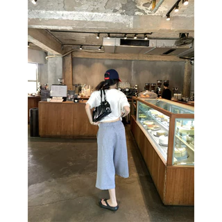 [Trendy wide leg cropped pants]วินเทจสูงถนนผู้หญิงสบาย ๆ กีฬาเทรนด์กว้างขากางเกงคาปรี