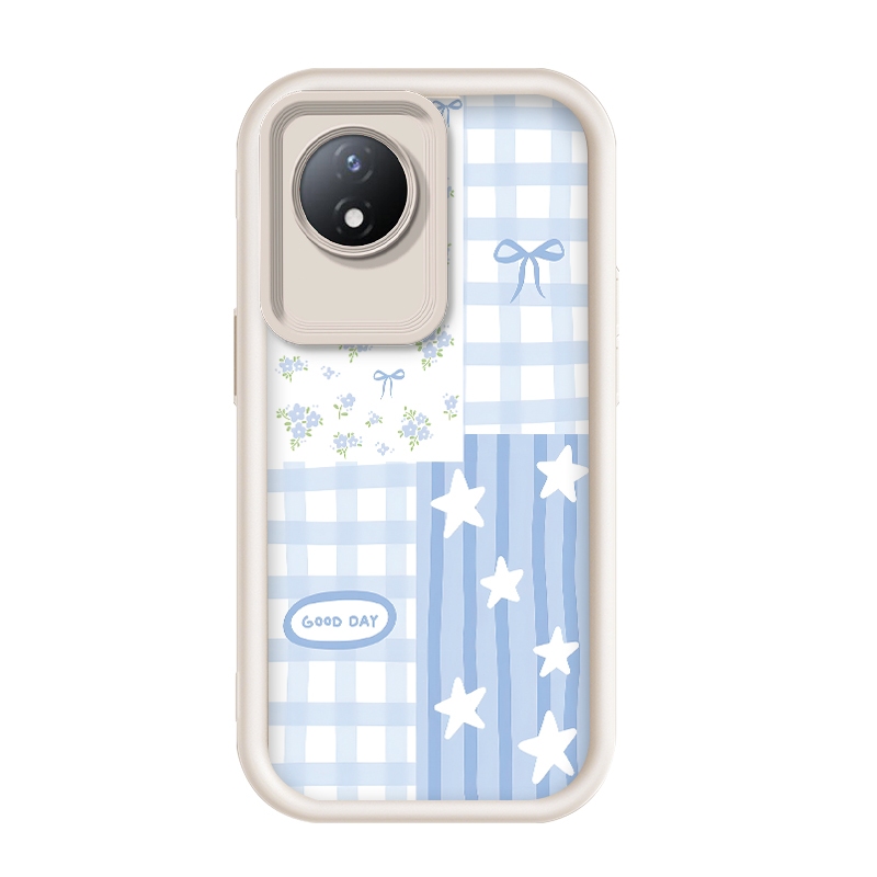 เข้ากันได้ Vivo Y02/Vivo Y02t/Vivo Y02A/Vivo Y11,Kawaii Light Blue Bow ดอกไม้ดาวตารางกรณีโทรศัพท์ควา