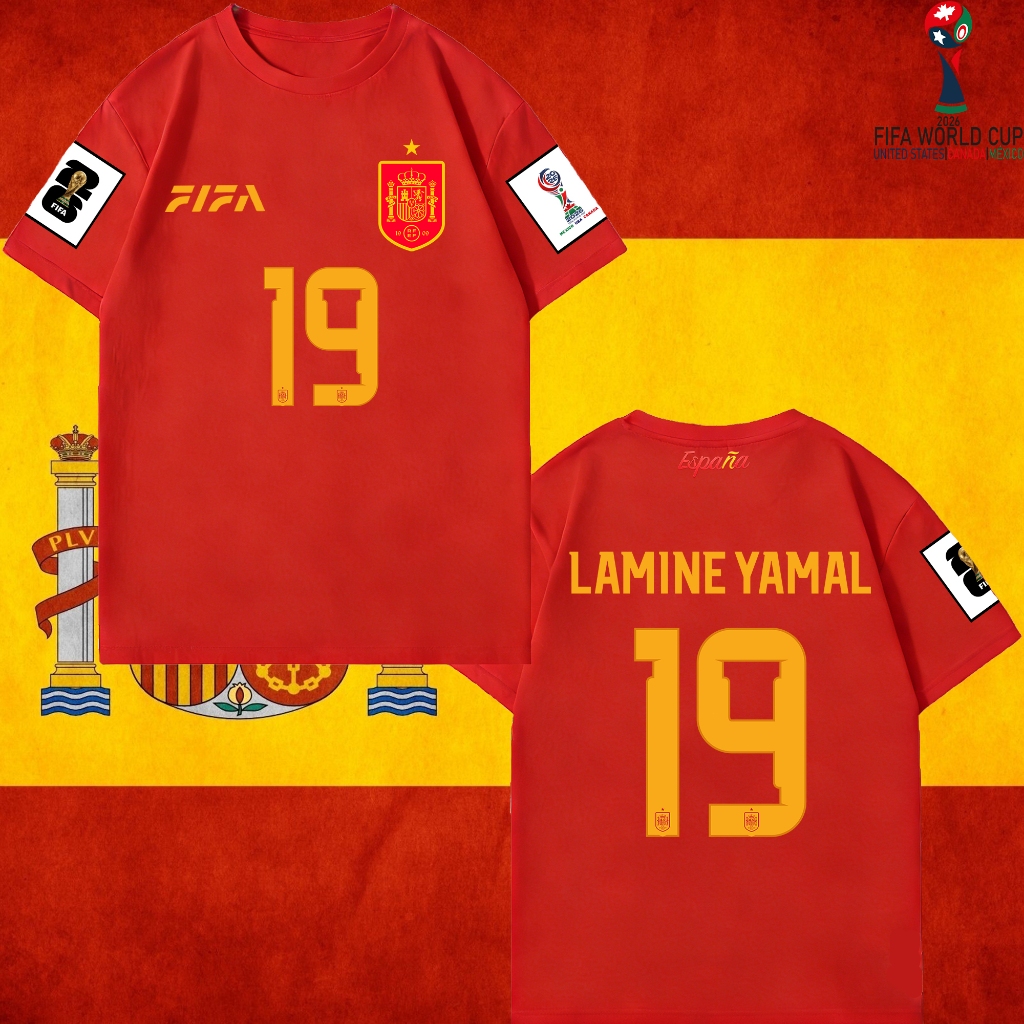 HOT/ฟุตบอล World Cup/Spain/ลามิน ยามาล No.19 T-shirt Lamine Yamal jersey/ชุดกีฬา/เสื้อแขนสั้น/สไตล์สปอร์ต ท็อปส์ซูแฟชั่น
