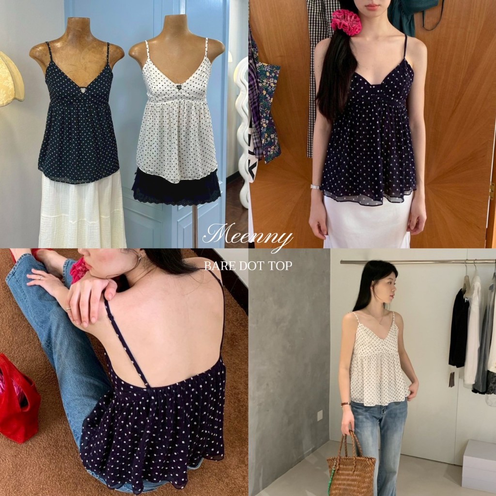 Meenny Closet | DE07 (FreeSize) เสื้อสายเดี่ยวคอวีโพกาดอท