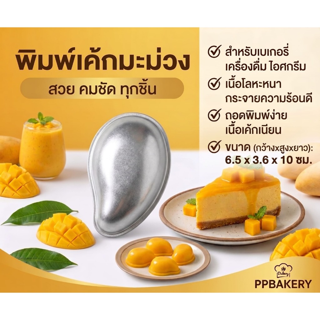 พิมพ์อลูมิเนียม รูปมะม่วง (10x6.5x3.6 cm) พิมพ์เค้กมะม่วง พิมพ์มูสเค้ก พิมพ์วุ้น อบได้ นึ่งได้ ไม่เป็นสนิม 1ชิ้น