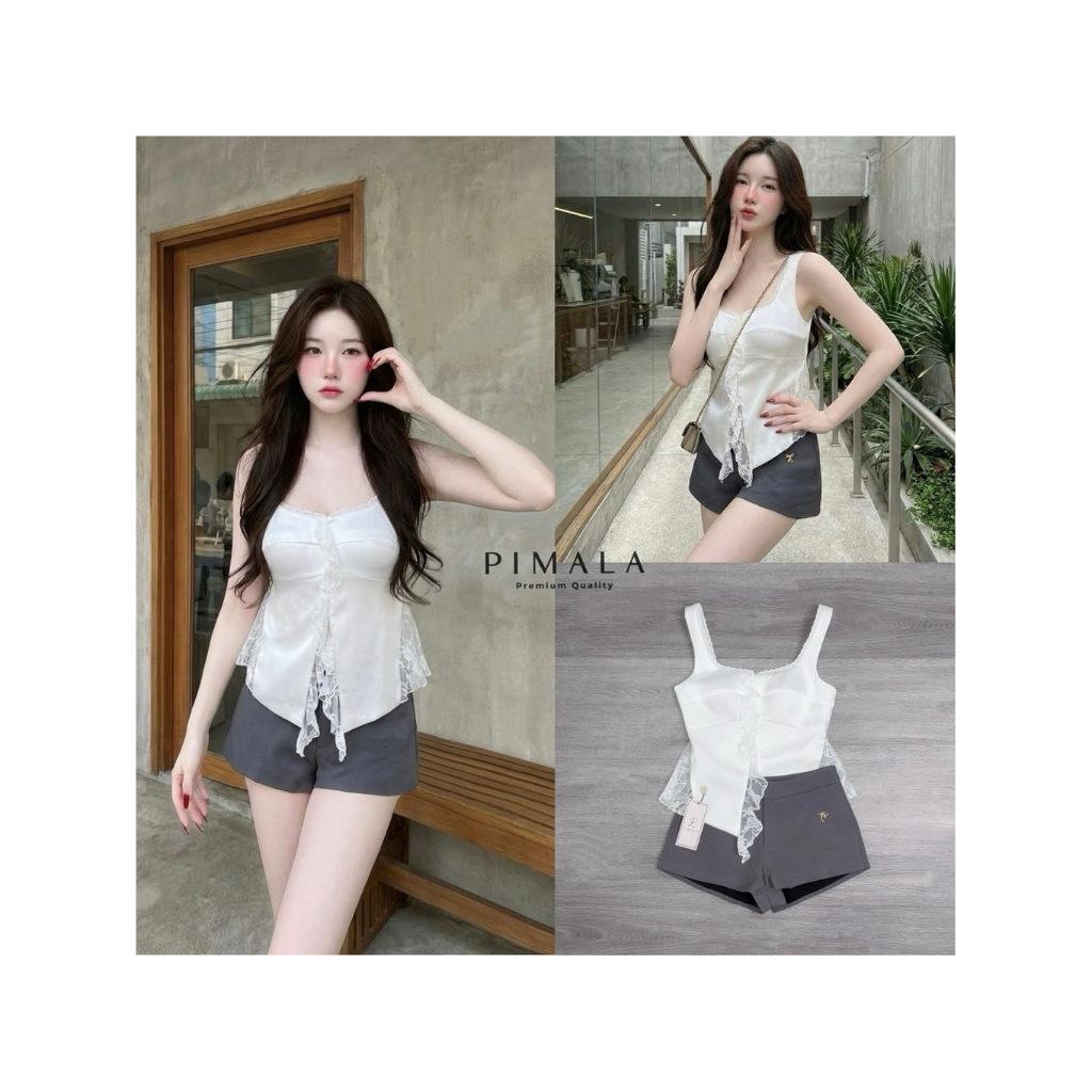 C5 งานป้าย Pimala Set ชุดเซ็ท 2 ชิ้น เสื้อ กางเกงขาสั้น สำหรับผู้หญิง เสื้อผ้าแฟชั่นผู้หญิง ไซส์ Xs-L