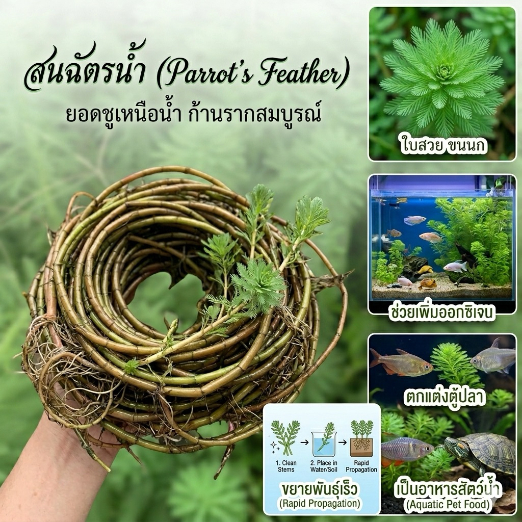 สาหร่ายสนฉัตรน้ำพื้นเมือง 1กก.(ชุดก้านขยายพันธุ์)ปลอดสาร เพิ่มออกซิเจนในน้ำ ตกแต่งตู้ปลา อาหารสัตว์น้ำ