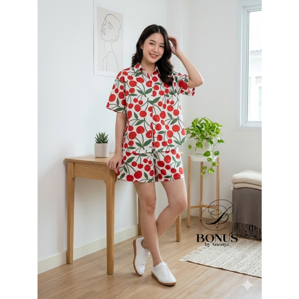 ชุดเซ็ตเสื้อคอปกเชิ้ตแขนสั้น ผ้าคอตตอลญี่ปุ่น ป้ายBonus by Ananya 1042569